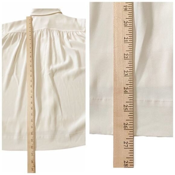 NWT CO. Ruched Button Up Blouse in Japanese Stretch Crepe, Ivory, Size M - Picture 15 of 15